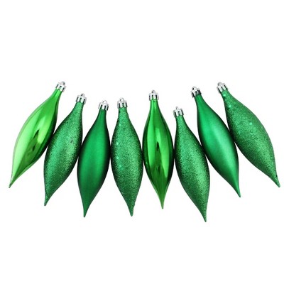 Northlight 8ct Christmas Green Shatterproof 4-Finish Christmas Finial Drop Ornaments 5.5"