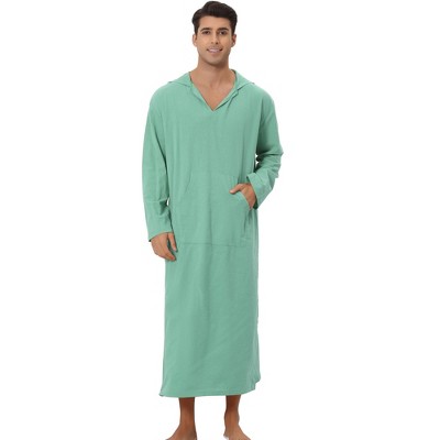 Lars Amadeus Men's Solid Color Side Split Hooded Long Night Gown with Pocket