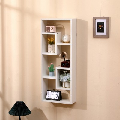DOMETOUR 5-Cube Bookshelf, White Wooden Open Bookcase, Storage Shelf Display Rack for Home Office, Living Room, Study Decor
