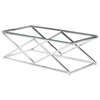 Rectangular Stainless Steel and Glass Coffee Table in Silver/Clear - Best Master Furniture