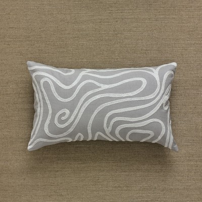 Swirl Embroidered Gray Pillow Cover 12" x 20"