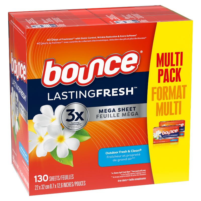 Bounce Lasting Fresh Mega Dryer Sheets, Outdoor Fresh &#38; Clean Fabric Softener Sheets for Long Lasting Freshness - 130ct, 3 of 10