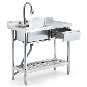 39" Commercial Stainless Steel Kitchen Sink Prep Counter, Freestanding Utility Sink with Faucet - 1 of 4