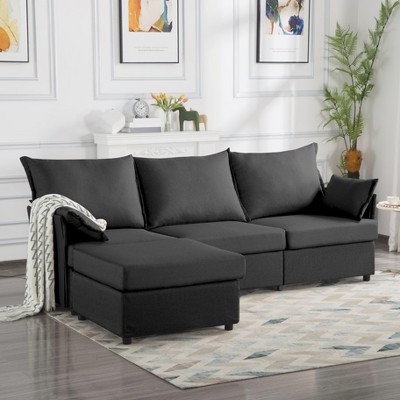 NicBex 93.7 Inch L-Shaped Sectional Sofa,3-Seat Couch with Movable Ottoman and 2 Pillows for Living Room,Bedroom