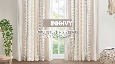 Ivory Cotton Chenille Stripe Room Darkening Curtain Panel