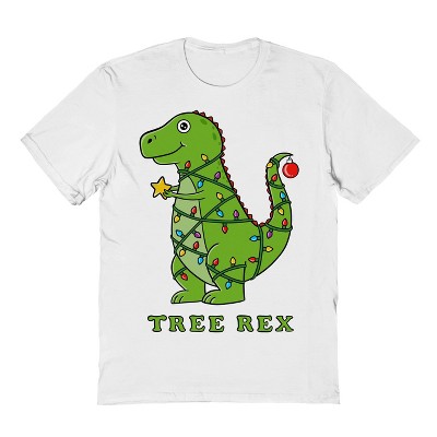 Rerun Island Men's Dinosaur Christmas Short Sleeve Graphic Cotton T-Shirt