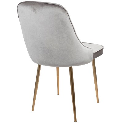 Set of 2 Gray Velvet Upholstered Dining Chairs with Gold Tapered Legs