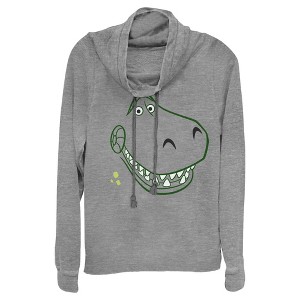 Juniors Womens Toy Story Grinning Rex Face Cowl Neck Sweatshirt - 1 of 3