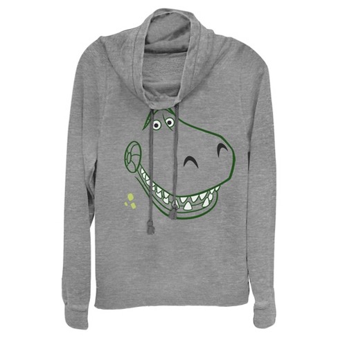 Juniors Womens Toy Story Grinning Rex Face Cowl Neck Sweatshirt - image 1 of 3