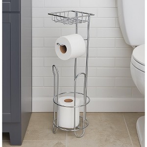 Home Mart Goods Silver Toilet Paper Holder Stand With Phone/Wipes Shelf - 20" Tall - 1 of 3