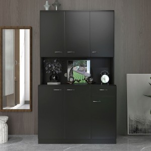 NicBex 71" Tall Kitchen Buffet Cabinet with 6-Doors Multifunctional Sideboard Cabinet with 1-Open Shelves and 1-Drawer for bedroom, Black - 1 of 4
