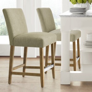 North 26.5" Seat Height Counter Stool Set Of 2,Fabric Upholstered Barstools with Solid Wood Legs And Stainless Steel Footrest-Maison Boucle - 1 of 4