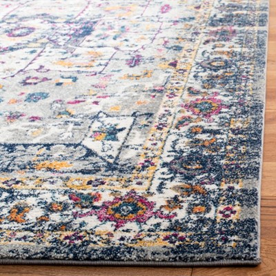Grey and Navy Hand-Knotted Synthetic Area Rug