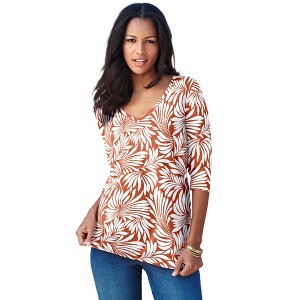Roaman's Women's Plus Size Ultimate Long Sleeve V Neck Tee - 1 of 4