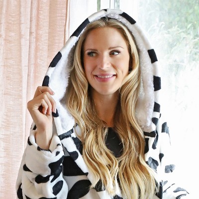 Dalmation Print Hooded Fleece Long Bathrobe