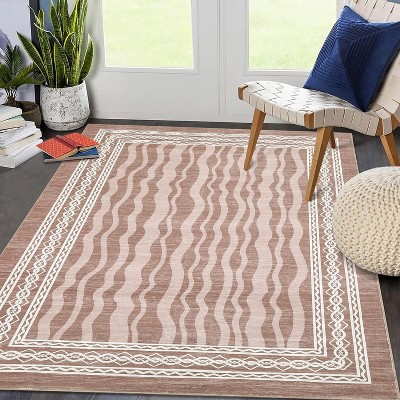 Fulvari Washable Hallway Runner Rug Modern Bordered Print Rugs Non-Slip Indoor Runners for Entryway Low Pile Area Rug Kitchen Waterproof