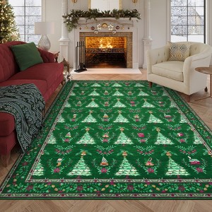 Large Christmas Living Room Rug, Christmas Area Rug, Ultra-Soft Decorative Xmas Tree Accent Rugs, Non Slip Washable Foldable Thin Festive Carpet - 1 of 4