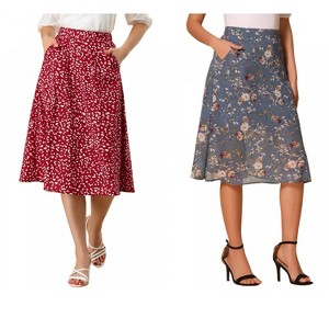 INSPIRE CHIC Women's Chiffon Summer Vintage Floral Print A-Line Midi Skirts 2 Packs - 1 of 4