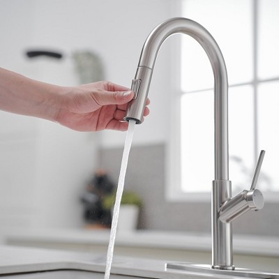 Nickel High-Arc Single Handle Pull-Down Kitchen Faucet