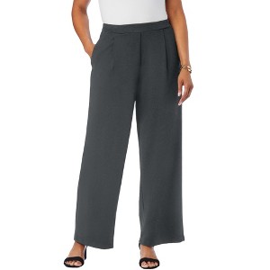 Jessica London Women's Plus Size Stretch Knit Crepe Wide Leg Pant - 1 of 4