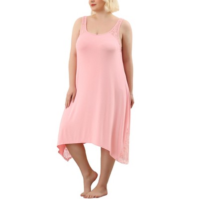 Image of Agnes Orinda Women's Plus Size Sleep Dress Lace Insert Sleeveness Irregular Hem Nightgown Pink 2X