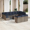 vidaXL Patio Sofa Set with Cushions 14 Piece, Sectional Sofa with Glass Table, Outdoor Conversation Set, Modern Style, Gray Poly Rattan - 2 of 4
