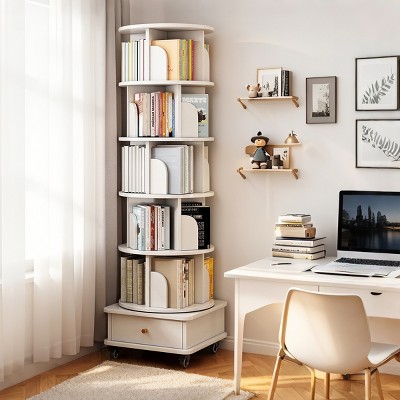 ALEXOUN Rotating Bookshelf on Wheels,360° Spinning Book Shelf Tower,Space-Saving, Narrow Rolling Bookshelves for Small Space,Corner,Bedroom,Office