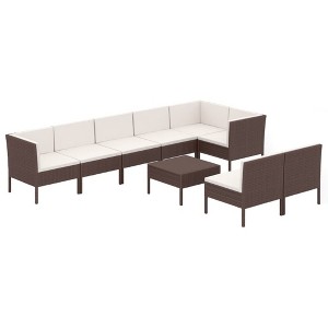 vidaXL Garden Lounge Set Patio Sectional Sofa Couch Outdoor Poly Rattan Brown - 1 of 4