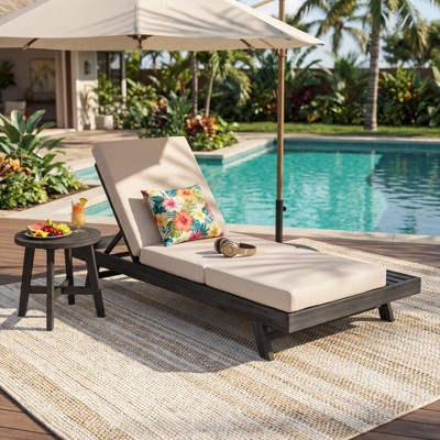 Acacia Solid Wood Lounge Chaise Set with 4-Position Adjustable Backrest ...