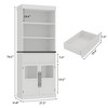 CuisinSmart Farmhouse Glass Door Display Cabinet with a Drawer, Freestanding Kitchen Pantry Cabinet with 3-Tier Open Shelves, Wood Bookshelf - 2 of 4