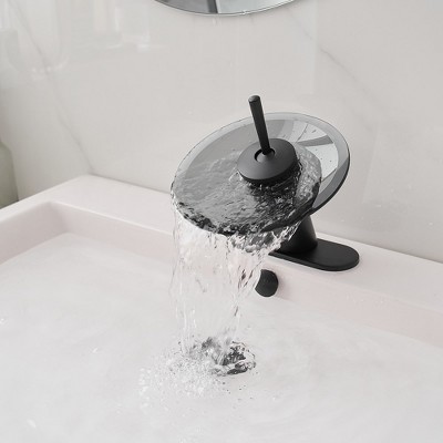 Matte Black Stainless Steel Waterfall Bathroom Faucet with Deck Plate