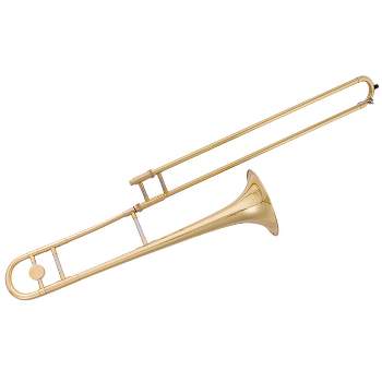 Costway B Flat Trombone Gold Brass with Mouthpiece Case Gloves for Beginners Students
