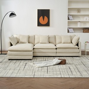 CAVINAS 103"Modular Combination Sofa,Ottoman-Style Cloud Floor Couch with Cushions,Modern Folding Chenille Sofa for Living Room - 1 of 4
