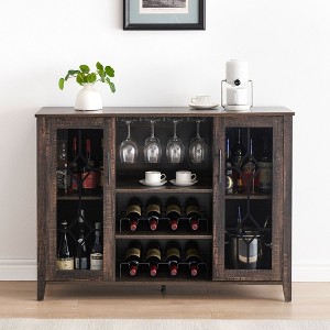 Wine Bar Cabinet with LED Light, Glass Door Wine Cabinet, Kitchen Sideboard with Rack, Freestanding Liquor Cabinet for Living Room, Dining Room - 1 of 4