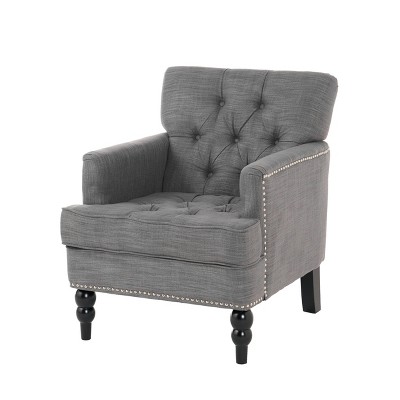 Vynxaria Contemporary Club Chair - Button-Tufted Diamond Stitch, Nailhead Trim, Turned Birch Wood Legs