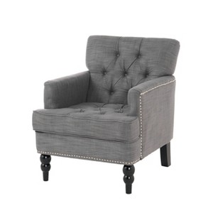 Vynxaria Contemporary Club Chair - Button-Tufted Diamond Stitch, Nailhead Trim, Turned Birch Wood Legs - 1 of 4