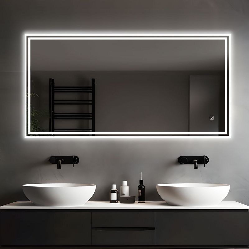 Neutypechic Modern Rectangular Bathroom Vanity Mirror with LED Lights and Anti-Fog Large Wall Mirror - 47"x24", 1 of 7