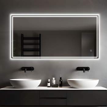 Neutypechic Modern Rectangular Bathroom Vanity Mirror with LED Lights and Anti-Fog Large Wall Mirror - 47"x24"