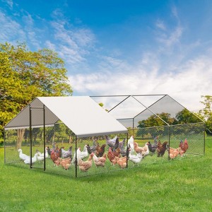 Large Metal Chicken Coop, Walk-in Poultry Chicken Hen cage, Spire Shaped Rabbits Duck Cage for Outdoor Yard Farm Use, 9.8 X 6.5 X 6.5FT - 1 of 4