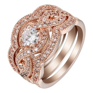 Rosey Wedding Ring Set for Women 3pc CZ Engagement Matching Bands Ginger Lyne Collection - 1 of 4
