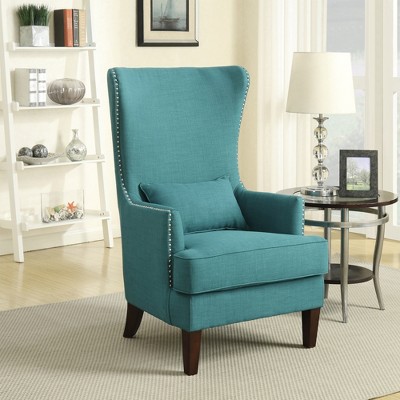 Heirloom Teal High-Back Accent Chair with Studded Trim