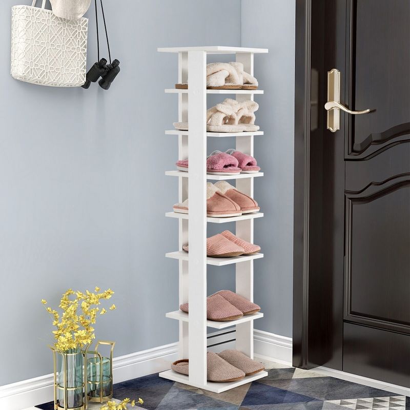 Tangkula 7-Tier Wooden Shoe Rack Narrow Vertical Shoe Stand Storage Display Shelf White, 3 of 11