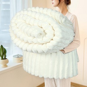 Striped Fleece Bed Blanket Queen Reversible Flannel Blankets 400 GSM Plush Warm Cozy Throw for Sofa Couch Bed Christmas Gift - COTTONPASSION - 1 of 4