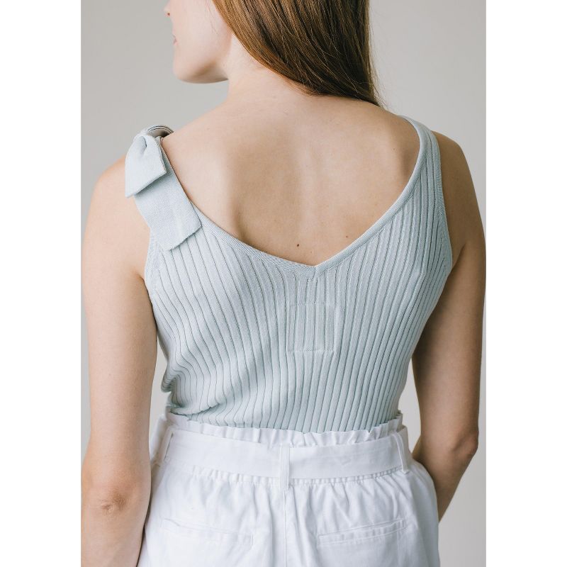 Hope & Henry Womens' V-Neck Rib Knit Tank with Bow, 5 of 7