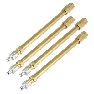 Unique Bargains Brass Wheel Tire Valve Extender Stem Extension Inflation Stright Pole 4 Pcs - 1 of 4