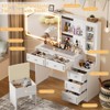 PAKASEPT Vanity Desk with Sliding Mirror and Lights, European Style with Glass Top, 5 Drawers, 2 Hidden Shelves, Charging Station & Stool Set, White - 3 of 4