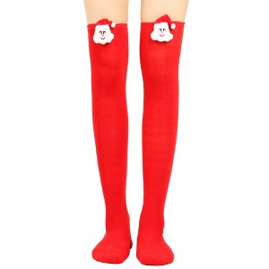 BABYYER Christmas Socks, Women Thigh High Long Stockings with Xmas Doll Elastic and Soft for Holiday Decorations - 1 of 4