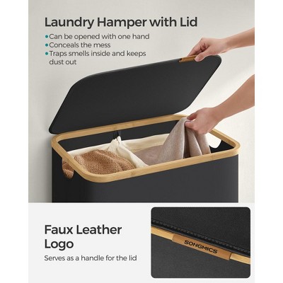 Ink Black Collapsible Bamboo Laundry Hamper with Lid