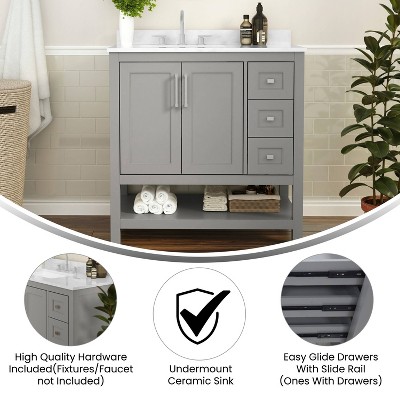Gray Composite Freestanding Bathroom Vanity with White Stone Top