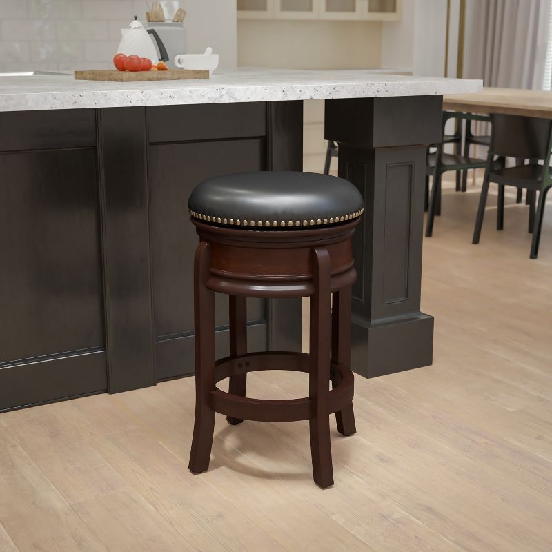 Flash Furniture 24'' High Backless Wood Counter Height Stool with Carved Apron and LeatherSoftSoft Swivel Seat, 3 of 12